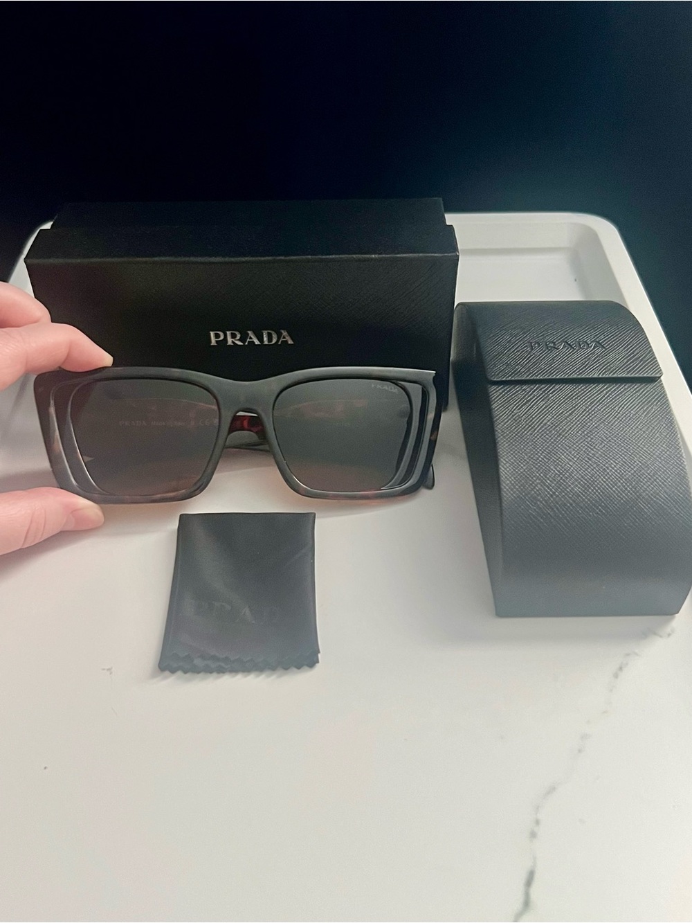 PRADA Sunglasses Symbole Large Geometric Acetate Honey Havana Tortoise EUC - Picture 6 of 6
